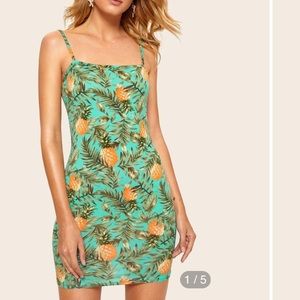 Aqua Pineapple Print Cami Dress
